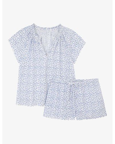 The White Company Floral-print Short-sleeve Cotton Short Pajamas - Blue