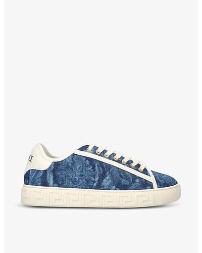 Versace Baroque Graphic-pattern Canvas Low-top Sneakers - Blue