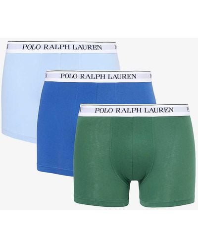 Polo Ralph Lauren Classic Branded-waist Stretch-cotton Trunks Pack Of Three X - Blue