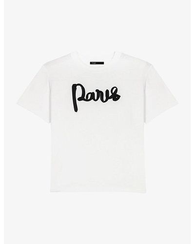 Maje Tamina 'paris' Chiffon-lettering Cotton T-shirt - White