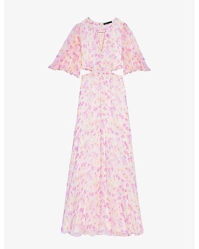 Maje Floral-print Cut-out Woven Maxi Dress - Pink