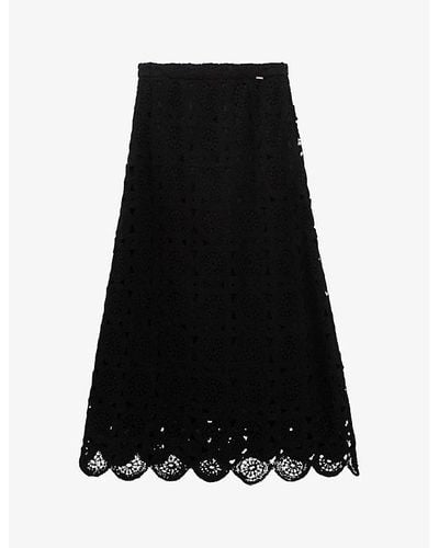 IKKS Crochet-pattern Cotton Maxi Skirt - Black