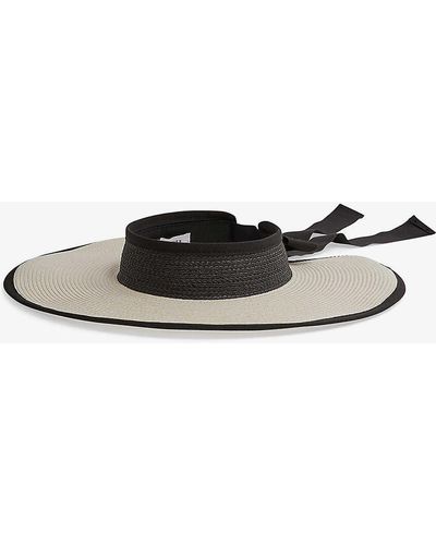 Reiss Kylie Ribbon-tie Oversized Raffia Visor - White