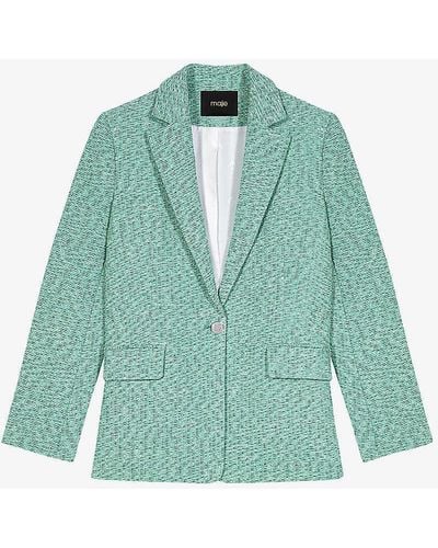 Maje Notch-lapel Single-breasted Tweed Jacket - Green