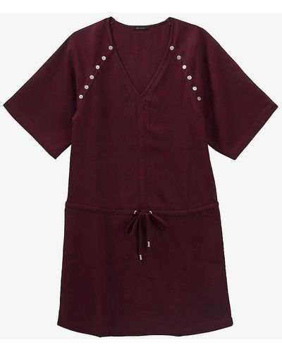 IKKS V-neck Drawstring-waist Woven Mini Dress - Purple