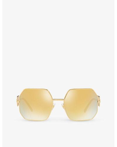 Versace Ve2248 Geometric-frame Metal Sunglasses - Natural