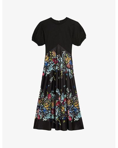 Ted Baker Maulina Floral-print Stretch-woven Midi Dress - Black
