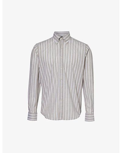 Oscar Jacobson Striped Regular-fit Cotton-blend Shirt - Grey