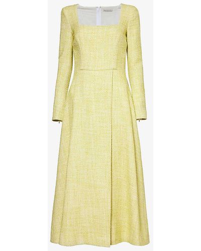 Emilia Wickstead Fara Tweed-texture Cotton-blend Maxi Dress - Yellow