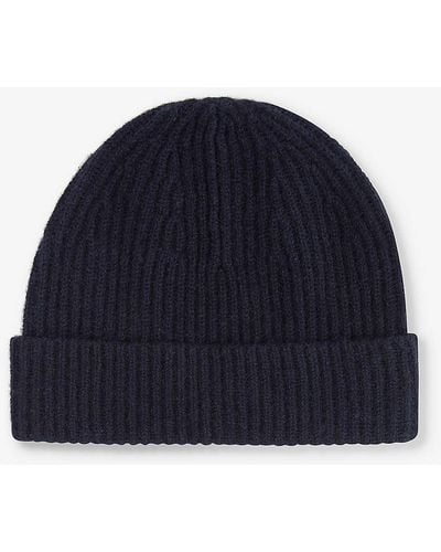 Reiss Guernsey Ribbed Cashmere Beanie Hat - Blue