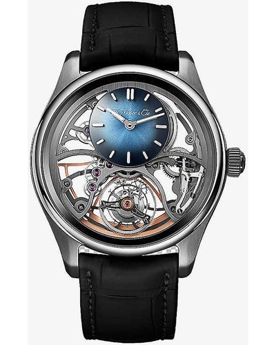 H. Moser & Cie. 3811-1200 Pioneer Cylindrical Tourbillon Stainless-steel And Leather Automatic Watch - Black