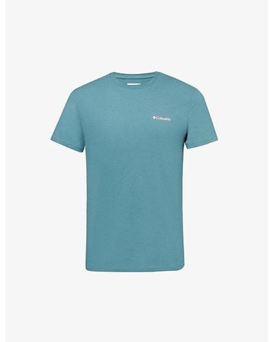 Columbia Brand-print Crewneck Cotton-jersey T-shirt - Blue