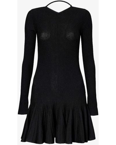 Khaite Mamie Round-neck Woven-blend Mini Dress - Black