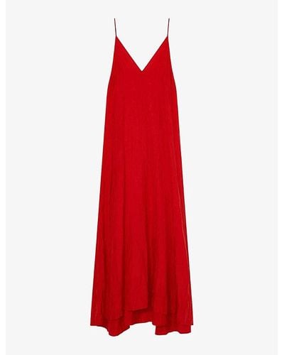 JOSEPH Daniele V-neck Tie-waist Silk Maxi Dress - Red