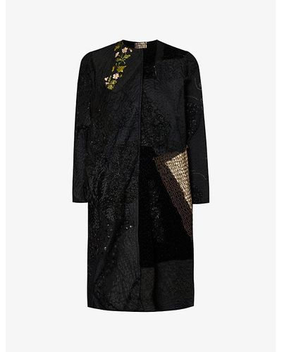 By Walid Tanita Embroidered Bead-embellished Silk Coat - Black
