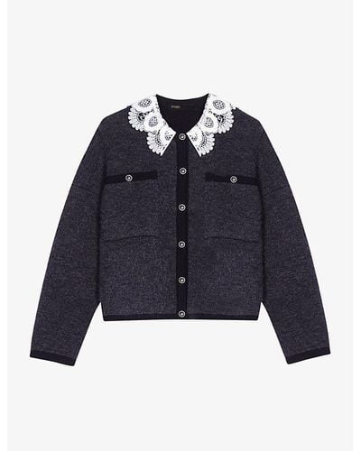 Maje Guipure-collar Knitted Cardigan - Blue