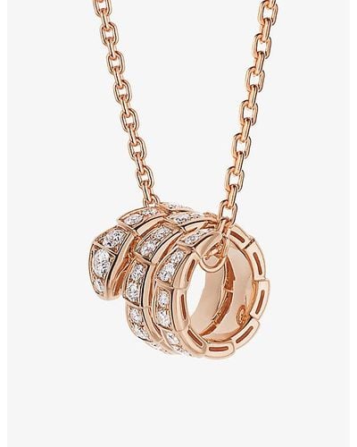 BVLGARI Serpenti Viper 18ct Rose-gold And 0.63ct Round-cut Diamond Pendant Necklace - Pink