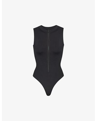 Skims Zipped High-neck Recycled Stretch-nylon Swimsuit X - Black