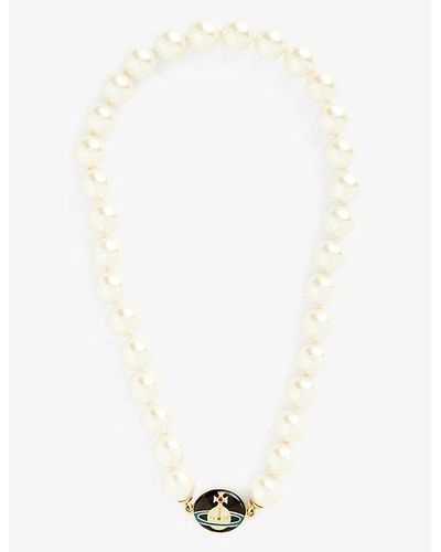 Vivienne Westwood Loelia Brass And Faux Pearl Necklace - White