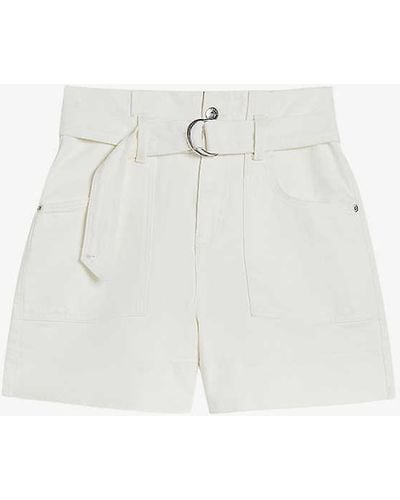 Ted Baker Selda Belted-waist High-rise Stretch-cotton Shorts - White