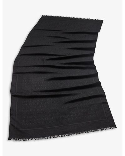 BVLGARI Lettere Maxi Brand-pattern Wool And Silk Stole - Black