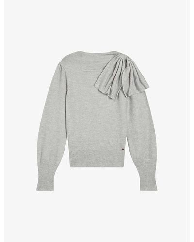 Ted Baker Larbow Bow-embellished Long-sleeve Knitted Sweater - Gray