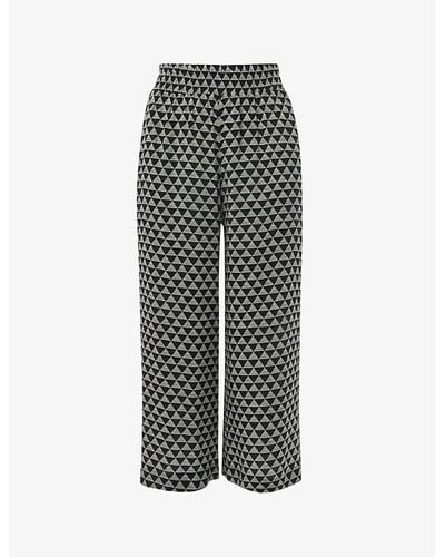 Whistles Checkerboard-pattern Wide-leg High-rise Woven Trousers - Grey