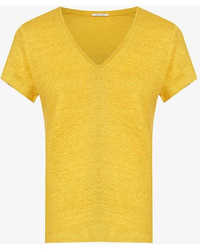 IKKS V-neck Relaxed-fit Linen T-shirt - Yellow