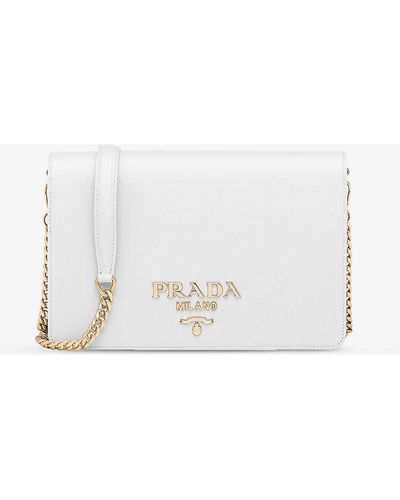 Prada Brand-plaque Mini Saffiano-leather Cross-body Bag - White