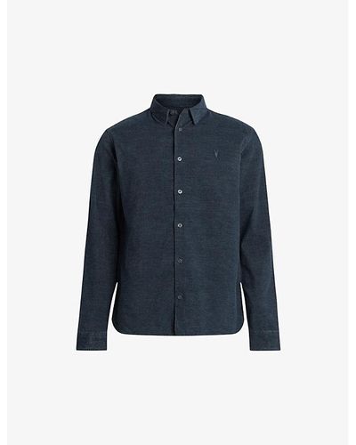 AllSaints Lorella Ramskull-embroidered Regular-fit Organic-cotton Blend Shirt X - Blue