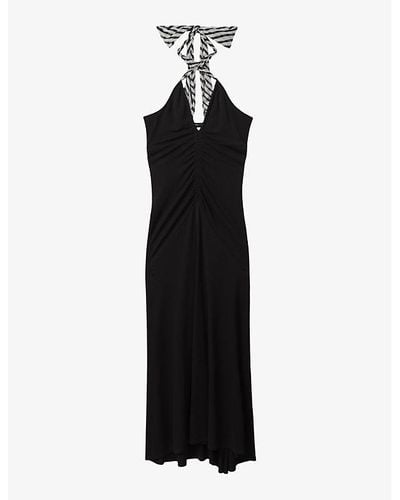 Reiss Iris Tie-neck Slim-fit Jersey Maxi Dress - Black