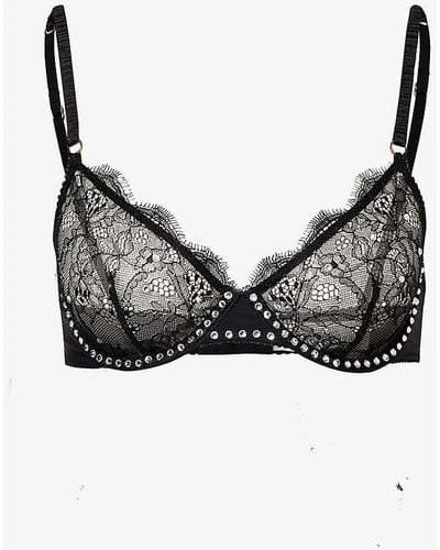 Love Stories Romeo Floral-embroidered Stretch Recycled-polyamide Bra - Black
