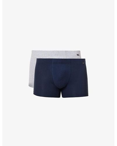 Hanro Pack Of Two Logo-embellished Stretch-cotton Trunk - Blue