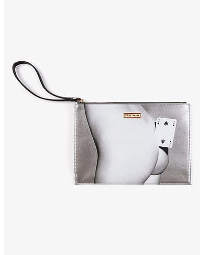 Seletti Toiletpaper Loves Two Of Spades Pouch Bag - White