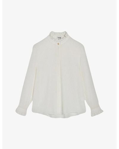 Claudie Pierlot Chabine Ruffle-collar Silk Shirt - White