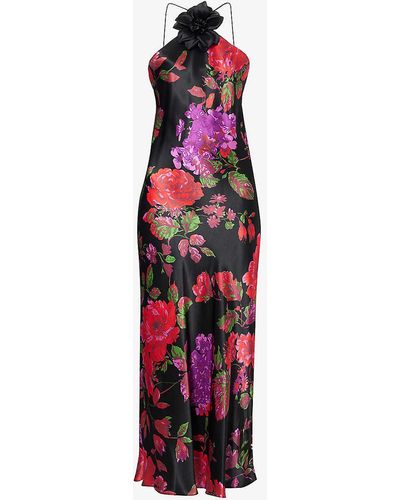 Rodarte Floral-pattern Sleeveless Satin Maxi Dress - Red