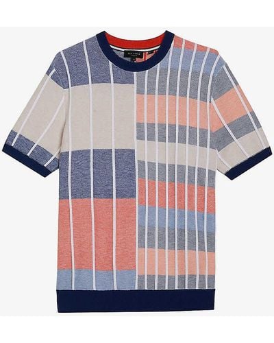 Ted Baker Barda Striped-print Cotton-blend Knit Top - Blue