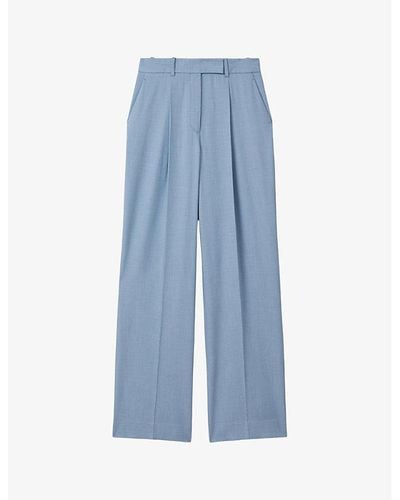 Reiss June Pleated Wide-leg Mid-rise Woven Trousers - Blue