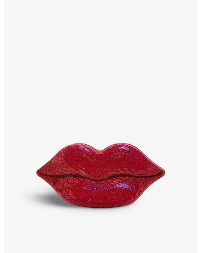Judith Leiber Hot Lips Crystal-embellished Brass Clutch Bag - Red