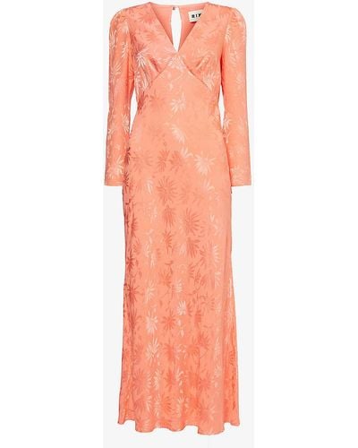 RIXO London Tabetha Open-back Floral-jacquard Midi Dress - Orange