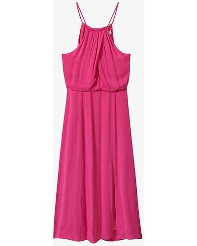 Reiss Elliana Wrap-front Tie-neck Woven Midi Dress - Pink