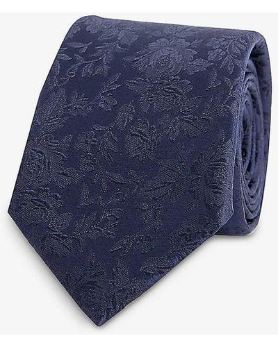 Paul Smith Floral-embroidered Wide-blade Silk Tie - Blue