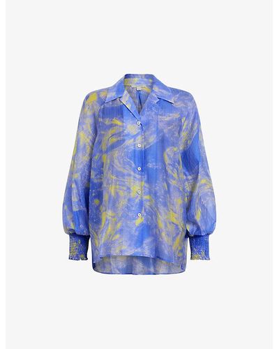 AllSaints Isla Graphic-print Relaxed-fit Woven Shirt - Blue