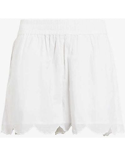 AllSaints Etti Scalloped-hem High-rise Organic-cotton Shorts - White