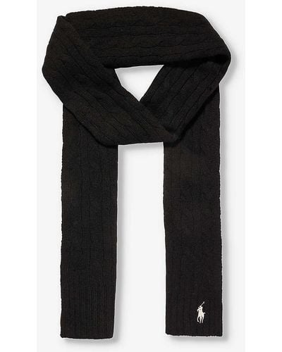 Polo Ralph Lauren Logo-embroidered Wool And Cashmere-blend Scarf - Black