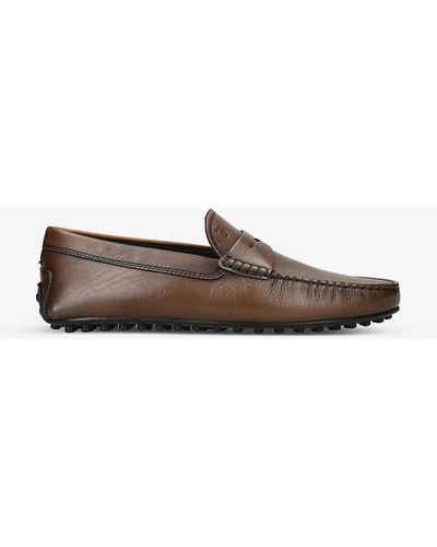 Tod's City Driver Pebble-sole Leather Loafers - Brown