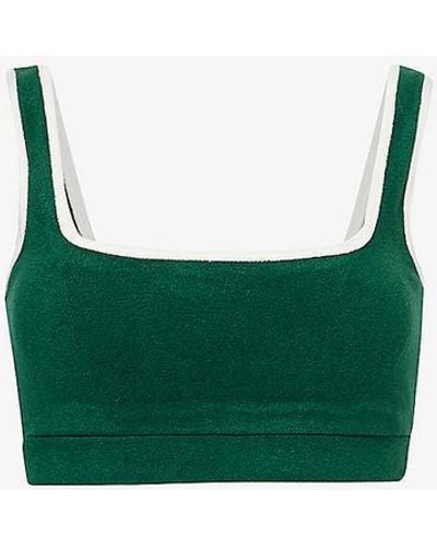 4th & Reckless Ella Square-neck Cropped Woven Top - Green