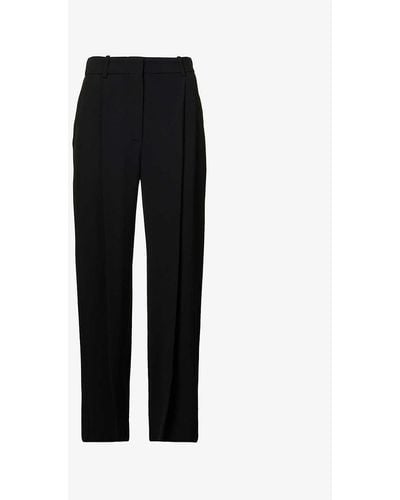 Victoria Beckham Pleated Mid-rise Straight-leg Stretch-woven Trousers - Black