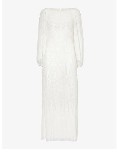RIXO London Coco Sequin-embellished Woven Maxi Dress - White