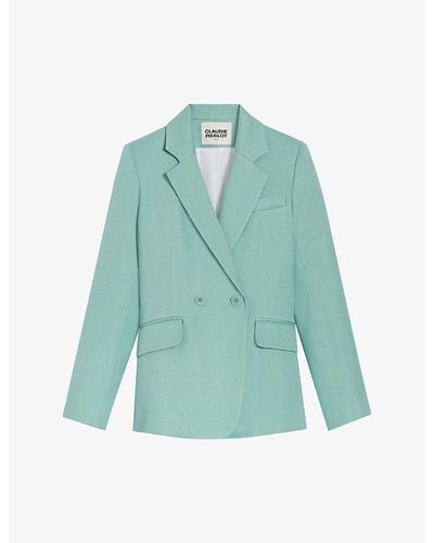 Claudie Pierlot Double-breasted Straight-fit Stretch Linen-blend Blazer - Green